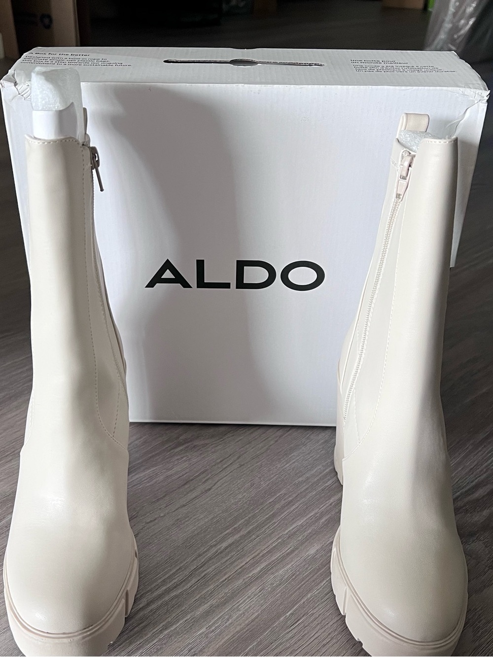 NWT ALDO Cream Platform Zip Mid-Calf Booties
